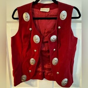 VTG 80s Howard Wolf Studded Concho Red Velvet Western Cowgirl Boho Indie Vest